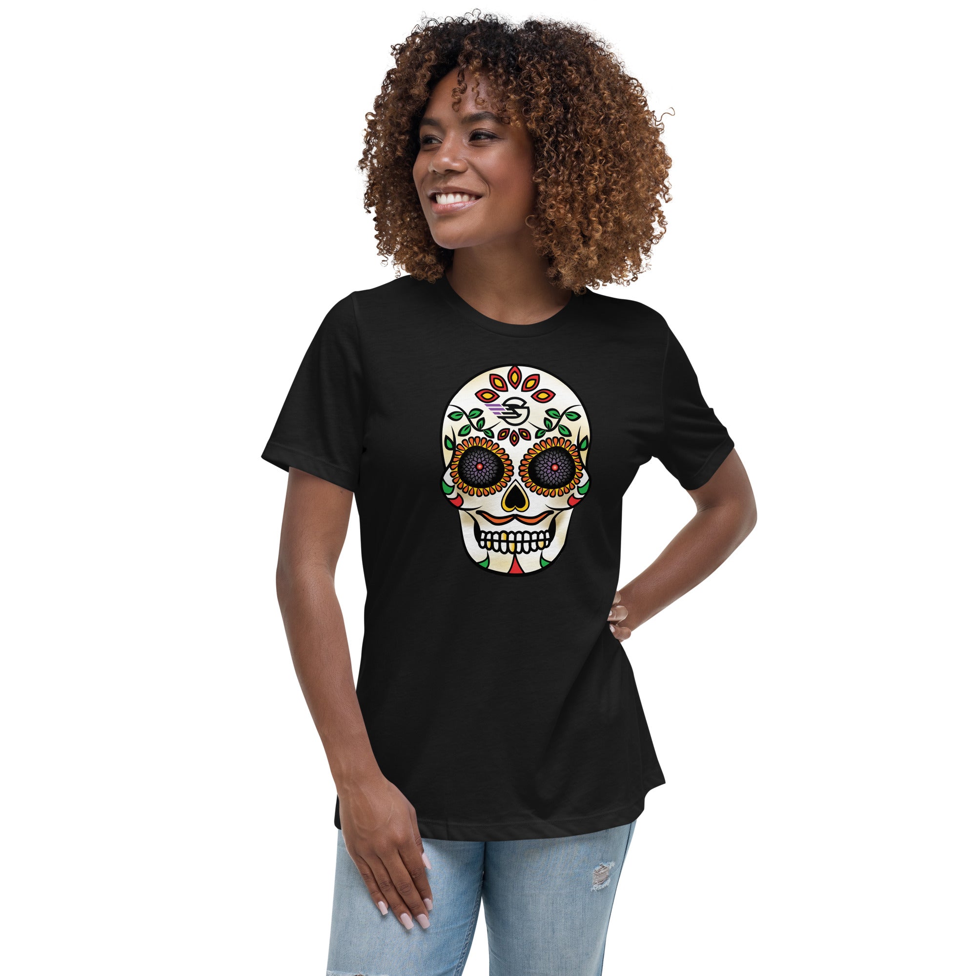 Gambyl Day of the Dead White Skull Women's Relaxed T-Shirt