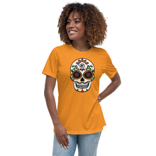 Cargar imagen en el visor de la galería, Gambyl Day of the Dead White Skull Women&#39;s Relaxed T-Shirt